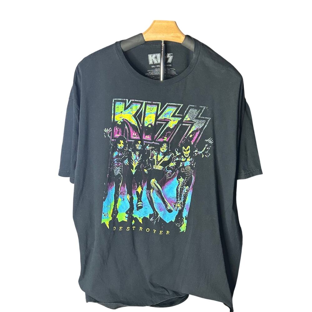 Kiss Destroyer black t-shirts fluorescent graphic Mens 2xl
